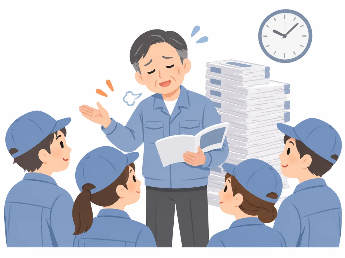 同じ説明をくり返して疲れている教育担当のイラスト